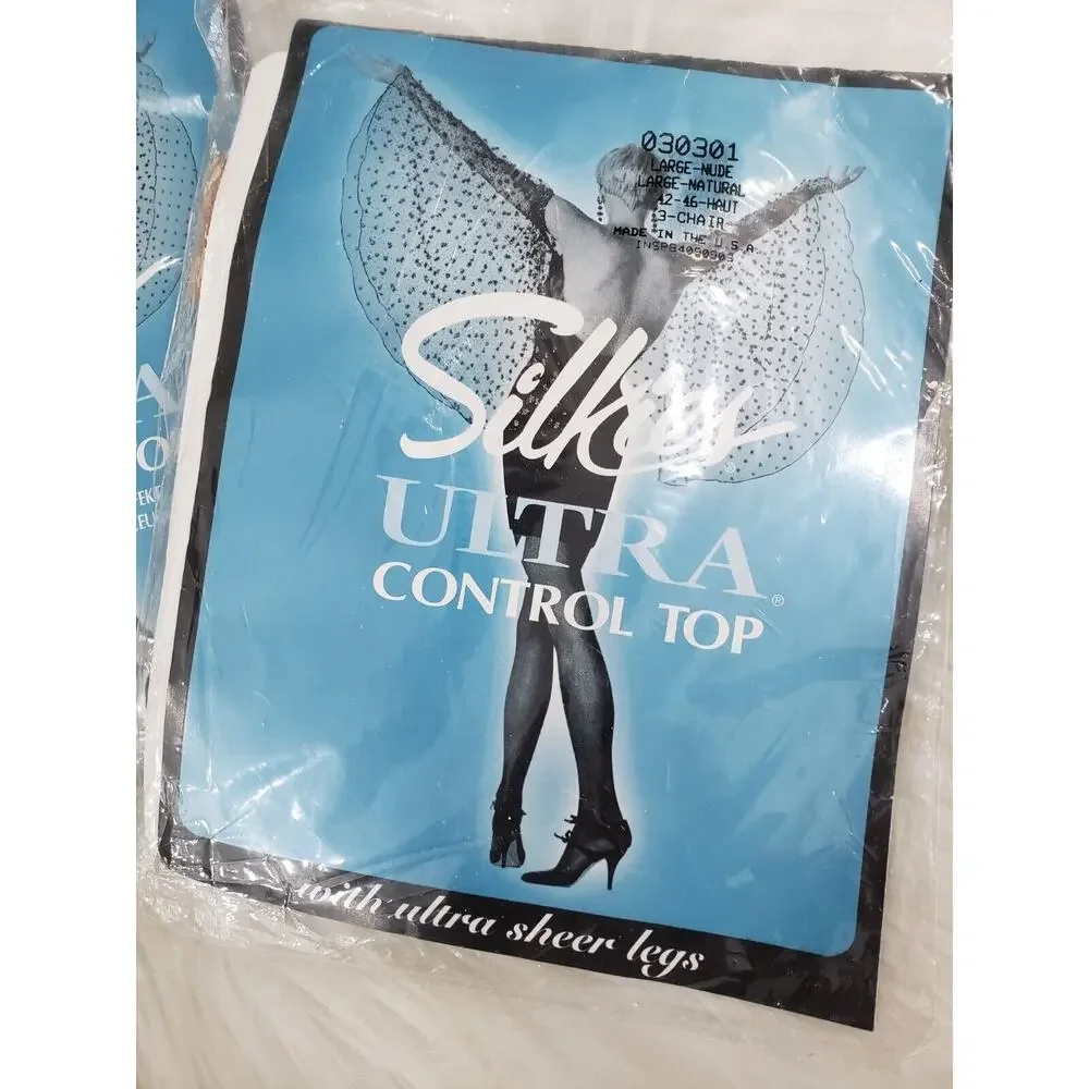 NEW Silkies‎ Ultra Control Top Pantyhose Nude Size Large Set Of 2